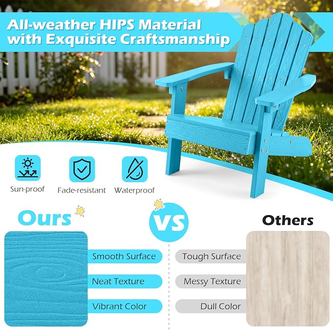 Costzon Kids Adirondack Chair, All-Weather HIPS Toddler Outdoor Chair, Wooden Textured Plastic Fire Pit Chair, Kids Patio Chair for Backyard Lawn Garden, Fits Children Age 3-7 Years (1, Turquoise)