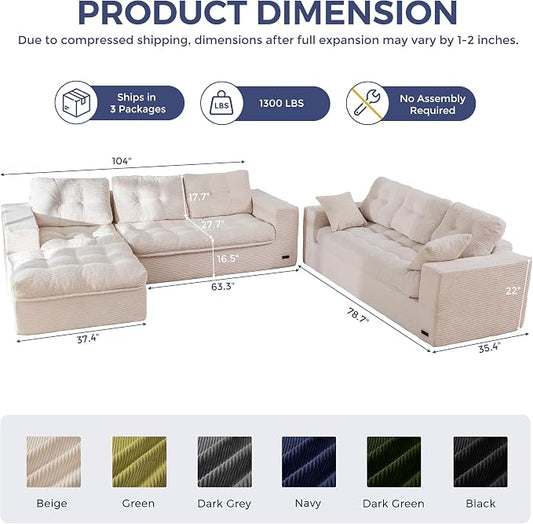 MAXYOYO Modular Sectional Sofa with Ottoman and Loveseat, Cloud Boneless Couch with Layered Cushion, Flexible Module Combination Sofa for Living Room, No Assembly Required,Beige