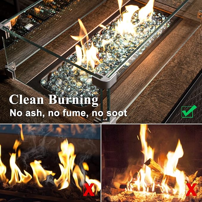 GASPRO 20 lbs Fire Pit Glass for Propane Fire Pit, 3/4 Inch Fire Glass Beads for Fireplace Fire Pit Table, Glass Rocks for Landscaping- Clear