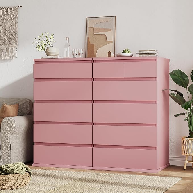 Jocoevol Pink Tall 6 Drawer Dresser for Bedroom,Dressers & Chests of Drawers with Jewelry Storage,Wood Storage Dresser with Deep Drawers for Living Room Hallway Entryway(40.75" L*23.62" W*15.75")