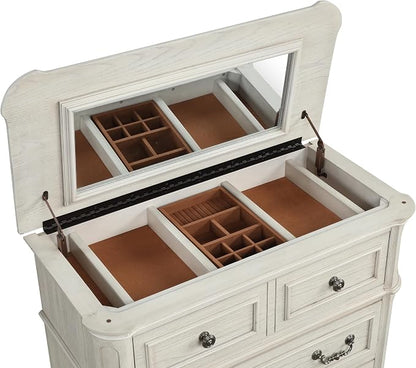 Roundhill Furniture Nelson French Traditional 5-Piece Bedroom Set, Antique White, Queen