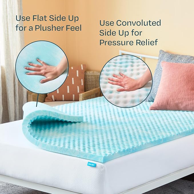 Linenspa 2 Inch Gel Memory Foam Mattress Topper – Egg Crate Style, Reversible for two feels – Promotes Airflow & Relieves Pressure Points – Twin