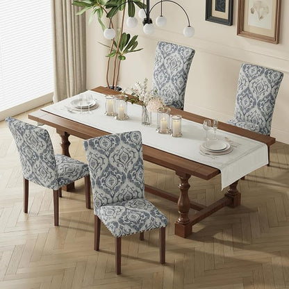 MALOL Dining Chairs Set of 4, High Back Dining Chair with Wood Legs and Nailhead Trim, Modern Padded Kitchen Room Chairs for Dining Room/Restaurant, White/Blue