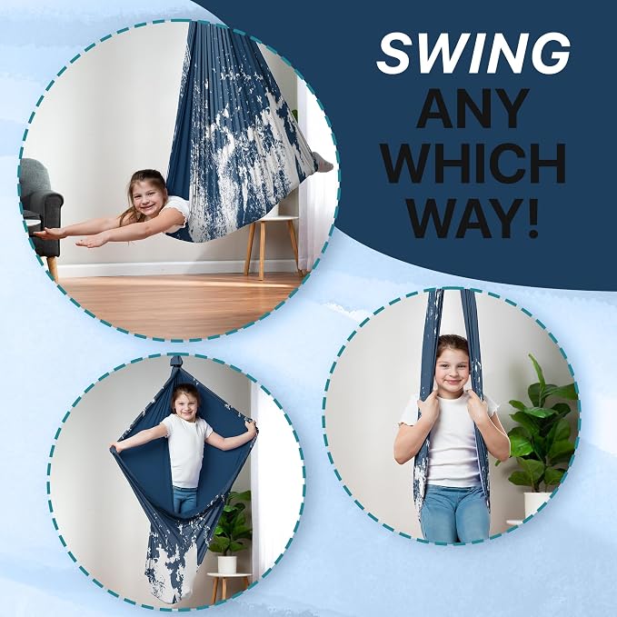 Indoor Sensory Swing for Kids or Outdoor – Holds 300lbs, Double-Layer, & 360° Swivel, Calming Compression Therapy Swing Hammock for Kids & Adults with All Hardware – Sensory-Motor Toys & Gifts
