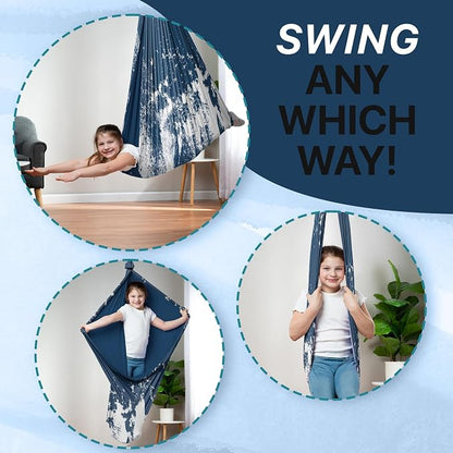 Indoor Sensory Swing for Kids or Outdoor – Holds 300lbs, Double-Layer, & 360° Swivel, Calming Compression Therapy Swing Hammock for Kids & Adults with All Hardware – Sensory-Motor Toys & Gifts