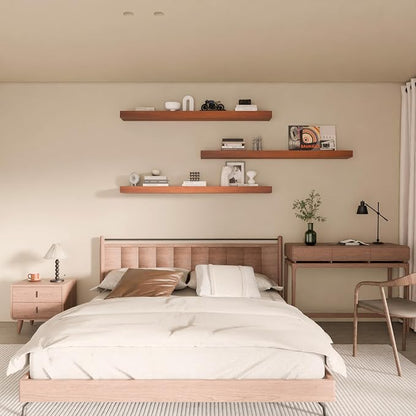 Floating Shelves for Wall, 48 Inch Extra Long Brown Wall Shelves, Set of 3, Hanging Invisible Brackets Floating Shelves for Living Room,Bedroom,and Kitchen