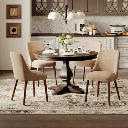 MALOL Upholstered Dining Chairs Set of 4, High-Back Dining Room Chair with Wood Legs, Padded Kitchen Chairs for Dining Room/Restaurant/Cafe, Camel