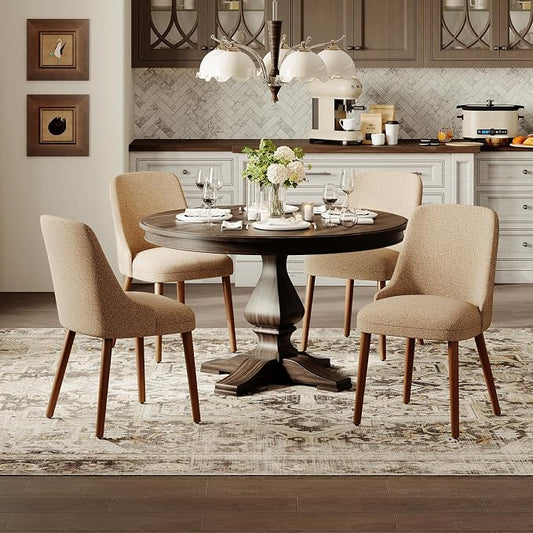 MALOL Upholstered Dining Chairs Set of 4, High-Back Dining Room Chair with Wood Legs, Padded Kitchen Chairs for Dining Room/Restaurant/Cafe, Camel
