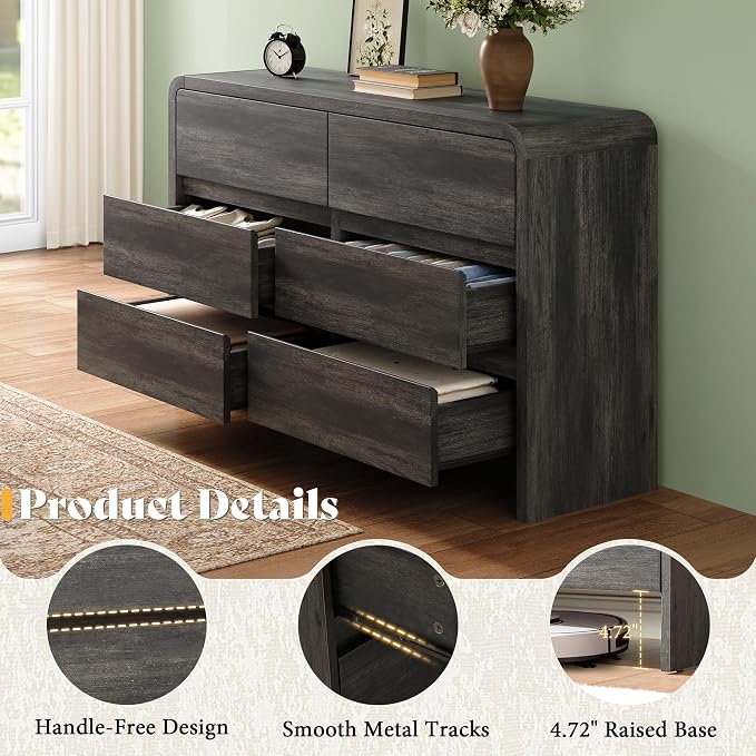 AMERLIFE Drawer Tall Dresser for Bedroom, Modern Storage Cabinet with Anti-Tip Kit, Rounded Corners & Easy Assembly, White Wood Chest for Closet, Living Room, Nursery, Easy Assembly, Black