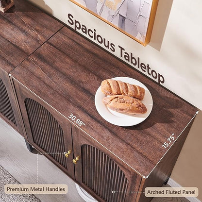 IFGET Modern Buffet Cabinet with Storage, 34" Tall Fluted Arched Sideboard Cabinet w/Adjustable Shelves, Wooden Modular Coffee Bar for Dining Room, Kitchen, Living Room, Entryway, Brown