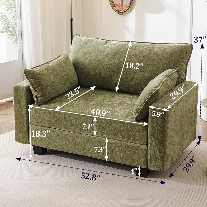 53'' Loveseat Sofa with All Seats Storage, Modular Sectional Couch with Deep Seat,Oversized Comfy Couch with Throw Pillows,Single Sofa Chair for Living Room,Bedroom,Chenille,Green