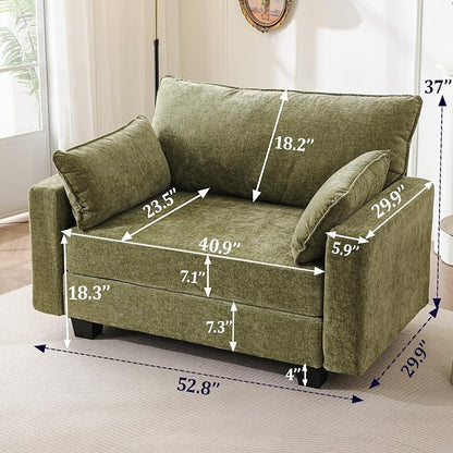 53'' Loveseat Sofa with All Seats Storage, Modular Sectional Couch with Deep Seat,Oversized Comfy Couch with Throw Pillows,Single Sofa Chair for Living Room,Bedroom,Chenille,Green