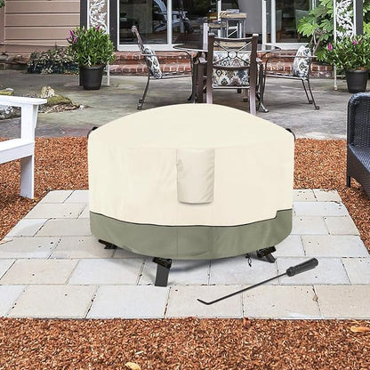 Fire Pit Cover,Outdoor Heavy Duty 600D 100% Waterproof Fire Pit Cover Round,Weatherproof Firepit Covers Round 50" Dia x 24" H,Beige