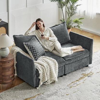HULALA HOME 67'' Modern Chenille Loveseat Sofa, 2 Seater Couch with Storage, Comfy Deep Seat, Small Loveseat Couches for Living Room Furniture with Pillows, Easy to Install, Grey