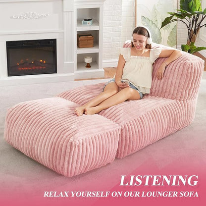 Hobestluk Giant Memory Foam Bean Bag Chairs Sofa for Adults (Pink,Large) | Soft Fabric,Ergonomic Back Support,Lightweight,Easy Clean,No Assembly,Wear-resisting,For Livingroom Guest room,Well-looking