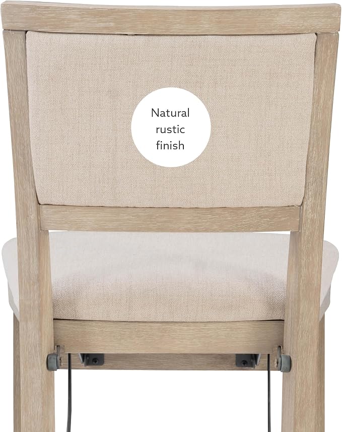 Linon Keira Natural Rustic Wooden Folding 25 Inch Seat Height Counter Stool with Beige Upholstered Seat and Back