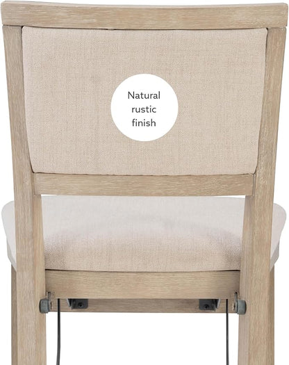 Linon Keira Natural Rustic Wooden Folding 25 Inch Seat Height Counter Stool with Beige Upholstered Seat and Back