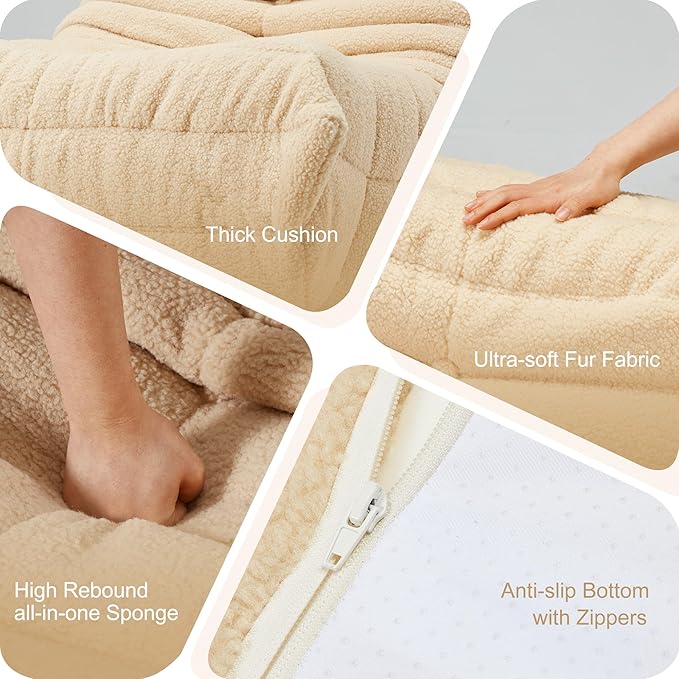 Hobestluk Adults Bean Bag Chair Faux Fur BeanBag Couch for Living Room | Khaki Teddy,Ergonomic Design,Memory Foam,UltraSoft,Anti-slip Bottom,No Assembly Required,Decorative Style for Living Room