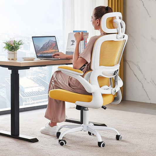 TRALT Office Chair Ergonomic Desk Chair, 330 LBS Home Mesh Office Desk Chairs with Wheels, Comfortable Gaming Chairs (1, Yellow)
