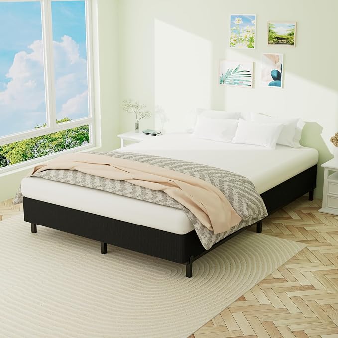Superay Queen Box Spring, 5 inch Box Spring for Queen Bed, Heavy Duty Metal Bed Frame with Fabric Cover, 3000lbs Max Weight Capacity Bed Base Mattress Foundation, Easy Assembly, Noise Free, Black