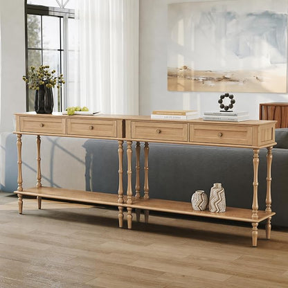 ARTPOWER Console Table for Entryway with 2 Drawers-Minimal Assembly,Retro Entryway Table with Storage Cabinets and Open Shelf,Narrow Long Couch Table Behind Sofa Set for Living Room,Foyer,Natural