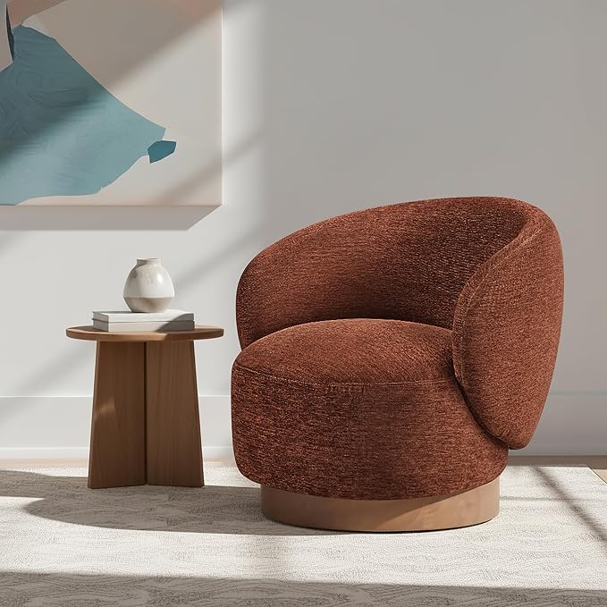 KISLOT Swivel Accent Chair Modern Round Barrel Armchair with Upholstered Performance Fabric for Living Room Bedroom Waitingroom,1 Box,Red