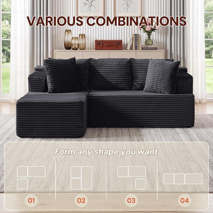 Korser Boneless Couches for Living Room, Cloud Couch Sectional with Ottoman, L-Shaped Sofa with Fluffy Comfy Corduroy Deep Seat, Bedroom, Apartment, No Assembly Required