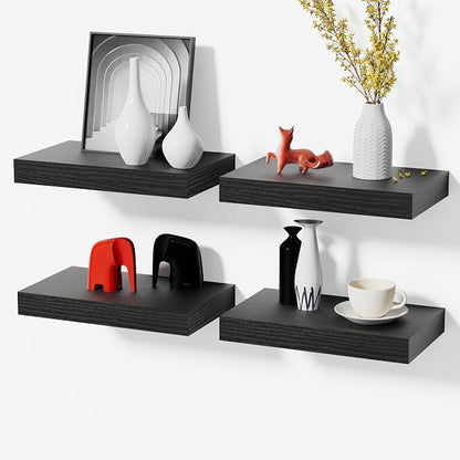Floating Shelves for Wall-11.8 Inch Wall Shelves for Bedroom,Living Room,Bathroom,Home & Wall Decor with Invisible Brackets(Black,4 Pack)
