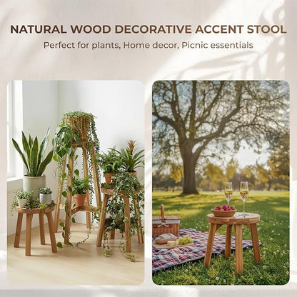 ARROWSTONE Wooden Round Stool 12 inches with Handle Hole – Solid Wood for Bathroom, Kitchen, Patio, Makeup stools & Indoor uses, Compact & Water-Resistant