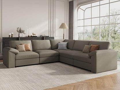 EASE MOOSE Oversized Corner Modular Sectional Sofa, Faux Leather Sectional Sofa with Deep Seat, Scratch Resistant Faux Leather Material, Extra Large L Shaped Couch, Light Grey