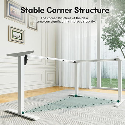 CubiCubi 63x48 Inches L Shaped Standing Desk with 3 Drawers and Monitor Shelf, Height Adjustable Corner Computer Desk with Hooks, Sit Stand Up Ergonomic Home Office Workstation Table, Warm White
