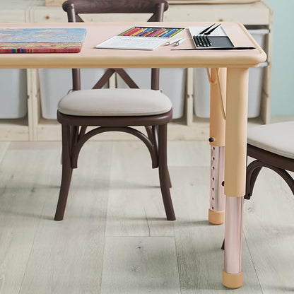 EMMA + OLIVER Adjustable Kids Activity Table for Home Use, Height-Adjustable Classroom Table for Kids, 23.625" W x 47.25" D x 14.5-23.5" H, Natural