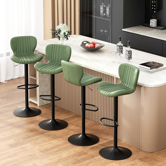JAMFLY Bar Stools Set of 4, Leather Adjustable Barstools Counter Height Modern Bar Stools, Island Chairs Set of 4 for Kitchen, Green