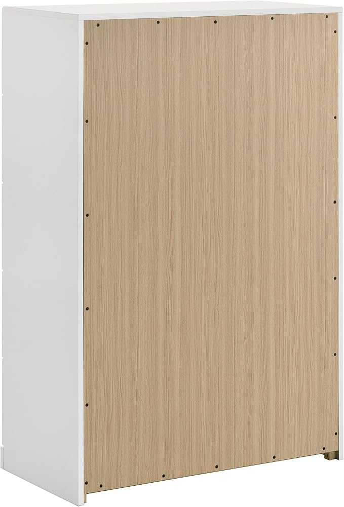 Coaster Home Furnishings - INES - Wood - 5-Drawer Chest with Vertical Gold Pulls, English Dovetail Joinery and Contemporary Design - Bedroom - White High Gloss - 223095