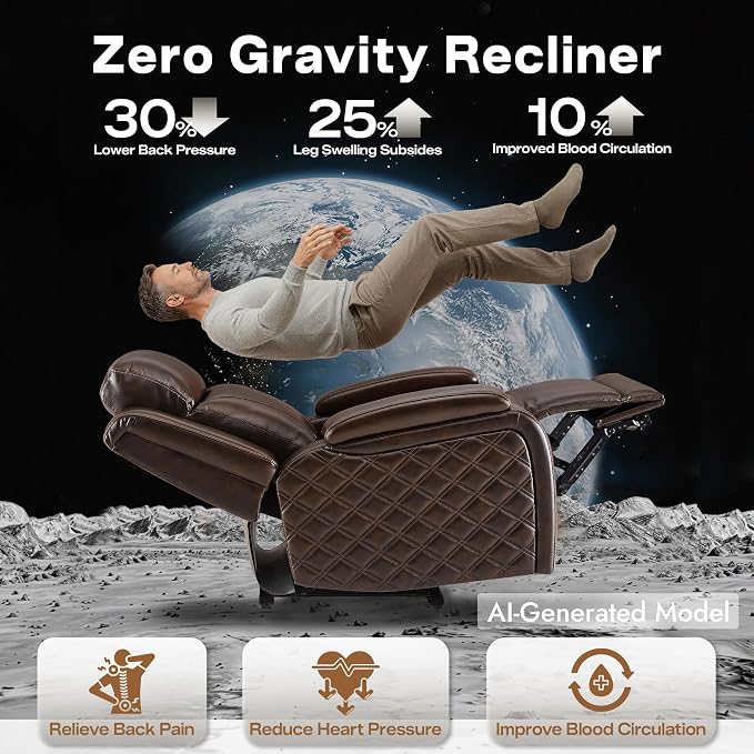 Watson & Whitely Genuine Leather Power Recliner Chairs for Adults, Zero Gravity Recliner with Power Headrest & Hidden Storage, Electric Reclining Sofa Chair for Living Room, Home Office, Dark Brown