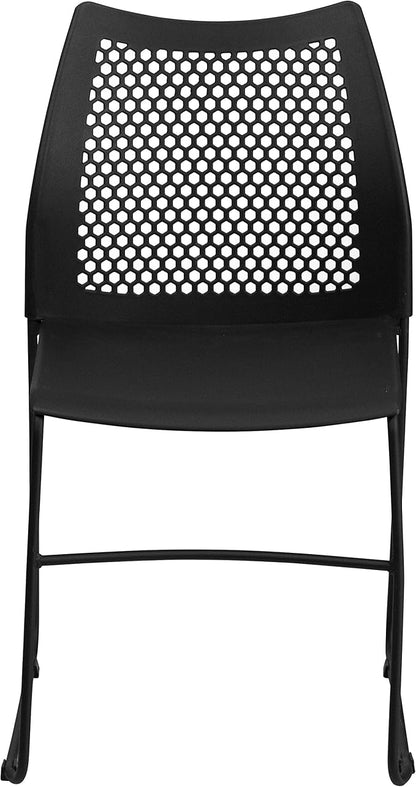 Flash Furniture HERCULES Series 661 lb. Capacity Black Stack Chair with Air-Vent Back and Black Powder Coated Sled Base