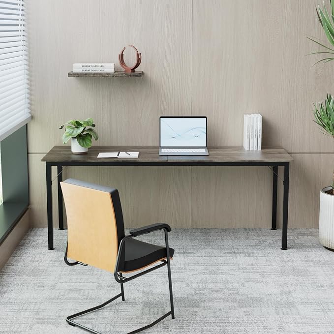 78.7 Inches Extra Long Desk,6.5ft Office Table with Flexible Configuration,Large Computer Table with Adjustable Footpads,Stable Structure,Office Desk for 2 Person (Grey)