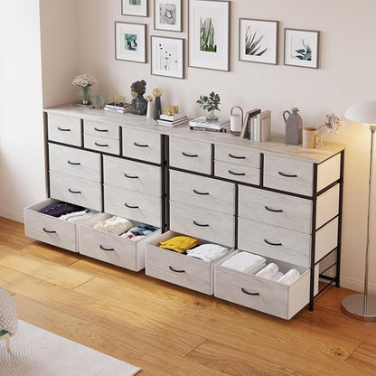 LUMTOK 10-Drawer Dresser, Fabric Storage Tower with Drawers for Bedroom, Dresser Drawer with Handle for Bedroom, Living Room, Hallway, Closets & Nurseryteel Frame, Wood Top (10 Drawer/Greige)