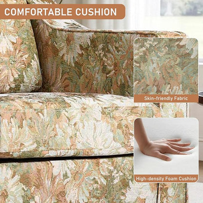 Swivel Accent Chair, 360° Swivel Upholstered Club Armchairs for Living Room, Comfy Fabric Single Sofa Reading Chair with Deep Seat, Metal Swivel Base, Sand Blooms