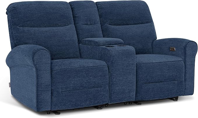MCombo 78.3" Wall Hugger Power Loveseat Recliner Sofa with Console, Reclining Loveseat with USB Ports, Cup Holders, for Small Spaces Living Room RV, Fabric PR635M2 (Navy Blue)