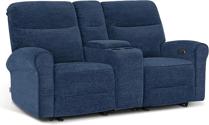 MCombo 78.3" Wall Hugger Power Loveseat Recliner Sofa with Console, Reclining Loveseat with USB Ports, Cup Holders, for Small Spaces Living Room RV, Fabric PR635M2 (Navy Blue)