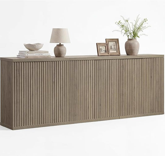 SICOTAS Buffet Cabinet with Storage Accent Sideboard Modern Credenza with Doors & Shelves Fluted Media Console Mid Century Coffee Bar Table for Living Room Kitchen Dining Room Hallway (3PCS)