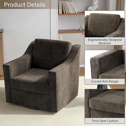 Swivel Accent Chairs Set of 2, 360° Swivel Upholstered Club Armchairs for Living Room, Comfy Single Sofa Reading Chair with Deep Seat, Metal Swivel Base, Chenille Fabric, Light Coffee