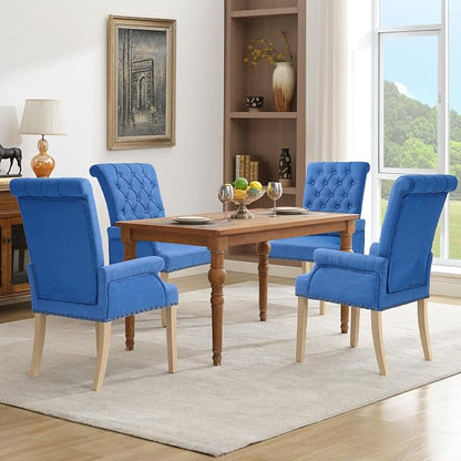 adochr Upholstered Fabric Accent Dining Chair, Elegant Tufted Club Dining Room Kitchen Room Arm Dining Chair,Blue