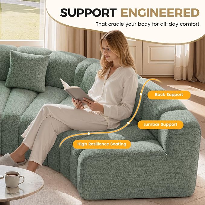 Nebuaegis 2PCS 1/8 Round Curved Sofa, 2 Seater Modular Velvet Couch, Modern Boneless Sectional Couches for Living Room, No Assembly Required,Light Green