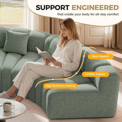 Oversized Curved Sofa, 8 Seater Modular Velvet Cloud Couch, Modern Boneless Sectional Couches for Living Room, No Assembly Required, Light Green 1PC