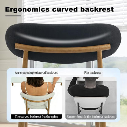 FREKEN Modern Upholstered Dining Chairs Set of 2, Mid-Century Metal Frame with Wood Grain, Linen Fabric Side Chair for Kitchen Dining Room, 350lbs Capacity, Black