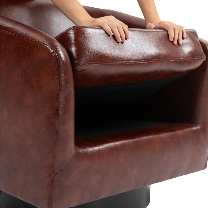 PU Leather Swivel Accent Chairs Set of 4, Barrel Club Chair Upholstered Armchair for Living Room - Red Brown