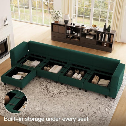 Belffin Modular Sectional Sofa Couch with Reversible Chaise - Velvet L Shaped Couch with Storage, 4-seat Convertible Green.…