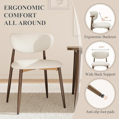 MALOL Upholstered Dining Chairs Set of 6, Curved Back Kitchen Chairs with Metal Legs and Anti Slip Pads, Dining Room Chair for Home and Restaurant, Beige